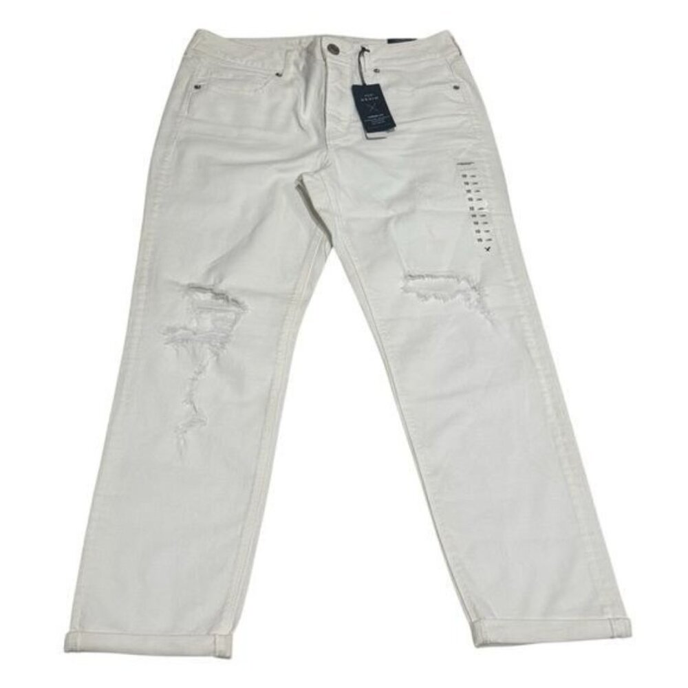 NEW American Eagle Tomgirl Super Stretch White Distressed Jeans Capsule 10 Long - Picture 2 of 10
